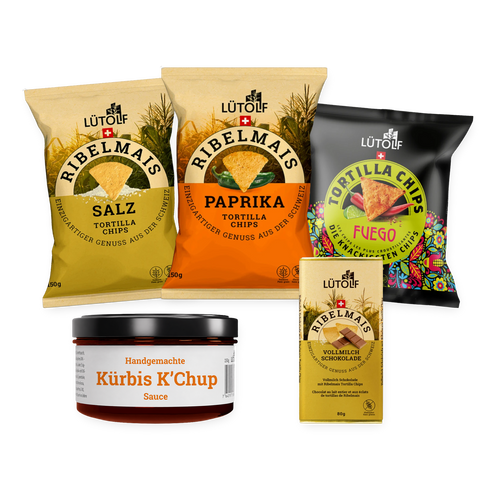 Deine Lütolf Box: 3× Chips, 1× Dip und 1× Schokolade nach Wahl